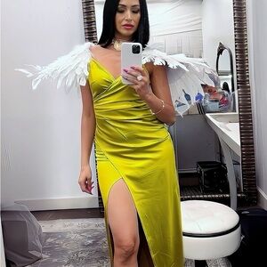 Green and Yellow Asymmetrical Ruched Sweetheart Gown